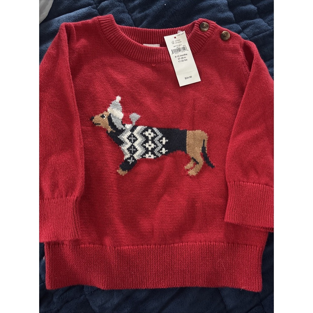 Baby Gap Intarsia Dog Sweater Pullover Red 6-12 Months Toddler